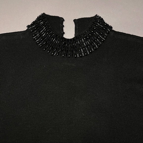 Black sleeveless top with embellished neckline. Size petite. - Picture 2 of 2